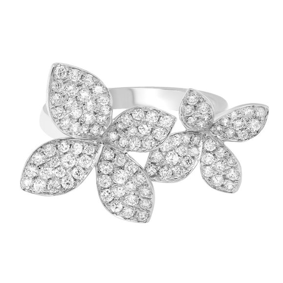 Rachel Koen Diamond Double Flower Cocktail Ring 18K White Gold 0.97Ctw Size 6.75 - Picture 2 of 4